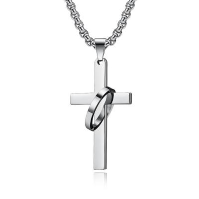 China Lord's Hiphop Mens Stainless Steel Prayer Halo Ring Cross Pendant Necklace for sale