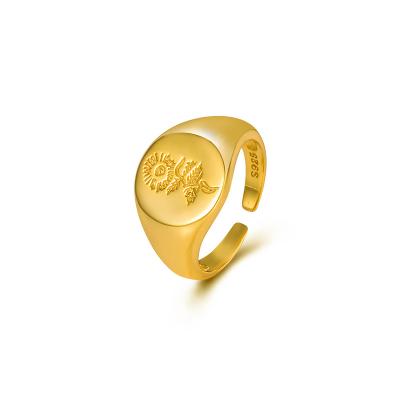 China 2022 FASHION Jewelry 18K Gold Plated Sunflower Seal Sterling Silver 925 Ring Wholesale for sale