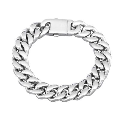 China Hip Hop Hip Hop Mens Jewelry 14 Mm Stainless Steel Cuban Chain Bracelet for sale