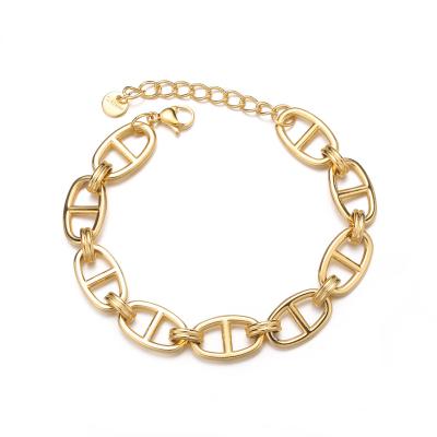 China FASHIONABLE Wholesale Jewelry Accessories Women Real Gold Plated Stainless Steel Hog Snout Link Chain Bracelet for sale