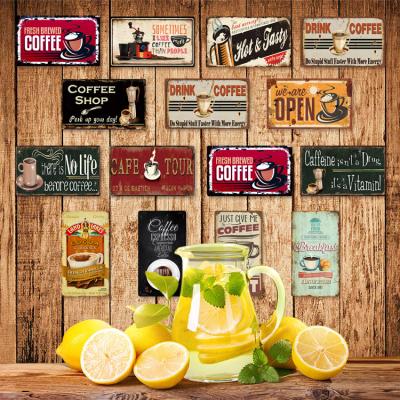 China 15X30CM Customized UV Printing Custom Europe Tin Sign Retro Coffee License Plate Letter Metal Signs For Home for sale