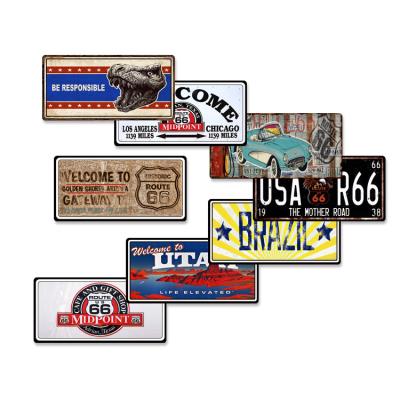 China Europe tin sign design route66 15X30CM customized letter UV printing car retro reproduction tin signs plate wholesale for sale