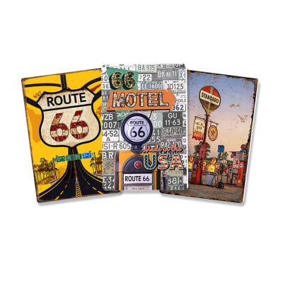 China Europe 20X30CM Metal Poster Tin Signs Customized ROUTE 66 Metal Sign ROUTE Tin Sign Retro UV Printing MOTEL Metal Signs for sale