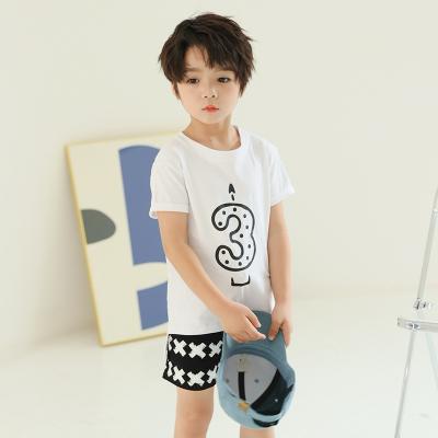 China 2021new boys clothing birthday candle compressed high quality T-shirt 2-8 years old kids wear kids clothes set for sale