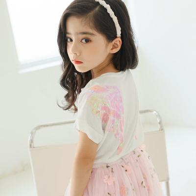 China 2021 summer new anti-pilling girls' top children 3D T-shirts angel wings children princess girl style clothing fashion chic for sale