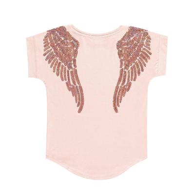 China Latest Designs Girl Sequins Wing Loose T-shirt White Vintage Anti-pilling T-shirts Plains T-shirts for sale