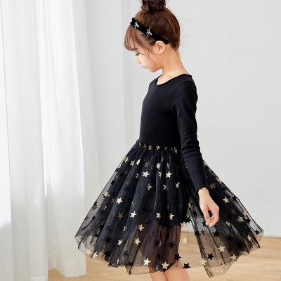 China High Quality Breathable Kids Party Birthday Dress Babies Mesh Long Sleeve Dress Black for sale