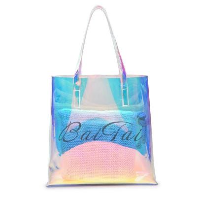 China Fashionable Holographic Pvc Cosmetic Bag Mini Pvc Clear Plastic Holographic Handbag for sale