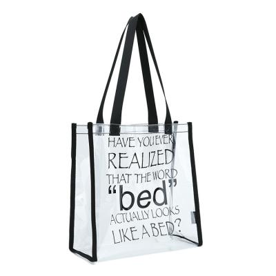 China Fashionable Wholesale Custom Printed Black Glossy Waterproof Clear Transparent PVC Tote Bag PVC Shoulder Bag With Handle for sale