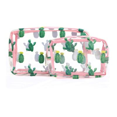 China Direct PVC Waterproof Green Flower Daisy Clear Large Capacity Makeup Supply Cosmetic Bag for sale