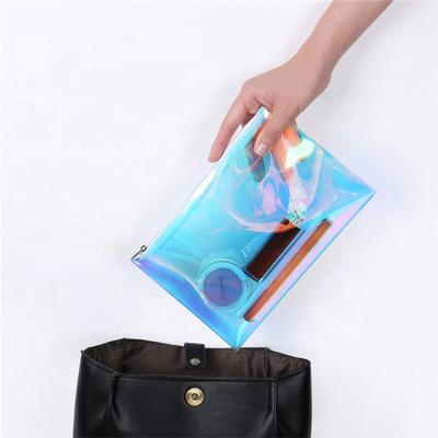 China Large Capacity Holographic Women Make Up Travel Transparent Clear Cosmetic Bag PVC Zipper Package Toiletry Bag Luxury Frosted Bag for sale