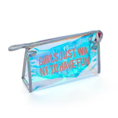 China Large Capacity Makeup Bag Ziplock Cosmetic Bag PVC Laser Bag White Yellow Light Blue Waterproof Clear Plastic Holographic Zipper Cosmetic Bag for sale