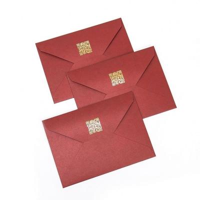 China Red Glossy Pearl Paper Envelopes Business Photo Greeting Card Envelopes With Custom Gold Foil Logo for sale