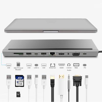 China 11 in 1 11 in 1 Multiport USB 3.1 USB C Hub Industrial Aluminum Alloy USB3.0 RJ45 HD-MI Internal Type C Hub for sale