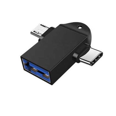 China Fast Charging +Data Transfer+OTG 2022 USB 3.0 Charging Aluminum Alloy To Micro USB Type C Connector 2 In 1 OTG Adapter For Mobile Phone Laptop for sale