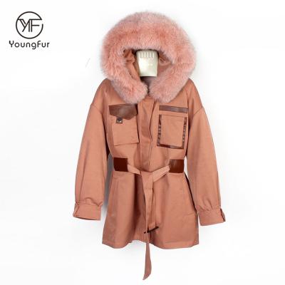 China New Fashion Breathable Fur Coats Real Rabbit Fur Striping Real Fox Coat Female Fur Collar Women's Jacket Parka Winter Long for sale