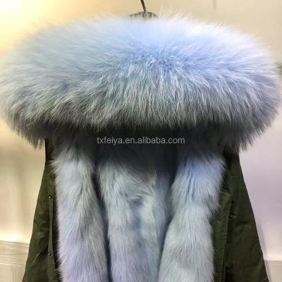 China Plus size real fox fur lining parka with removable hood detachable fur liner parka for sale