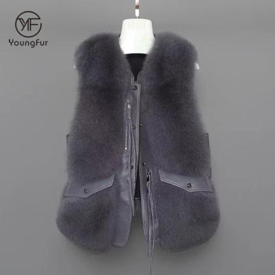 China New Designers Breathable Fur Fluffy Vest Women Popular Dyed Dyed Stylish Fur Vest Real Fox Fur Vest Sleeveless Coat for sale