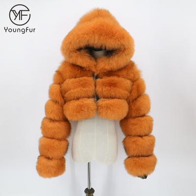 China New Fashion Breathable Ladies Genuine Natural Fox Fur Bomber Jacket With Hood Winter Short Luxury Women Fur Coat Jacket for sale