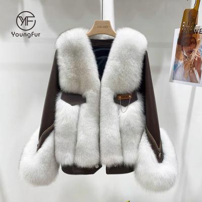 China Breathable 2021Youngfur Designers Style Real Fox Fur Coat Sheepskin Soft Leather Jacket for sale