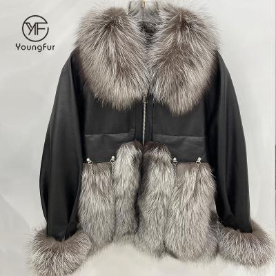 China Fox Saga Real Leather Breathable Women Fur Coat Outwear With Collar Women Fluffy Winter Warm Fur Fox Coat for sale