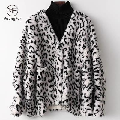 China Hot Sale Ladies Sheep Fur Coats Natural Elegant Leopard Winter Plus Size Sheared Sheepskin Style Short Fur Coats For Women for sale