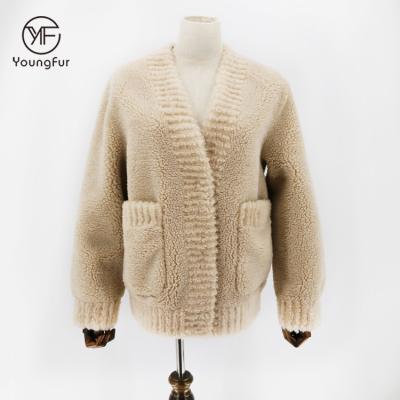 China Cheap Price Shearling Plus Size Wool Winter Coat Sheep Fur Fabric Warm Coat Jacket Women for sale