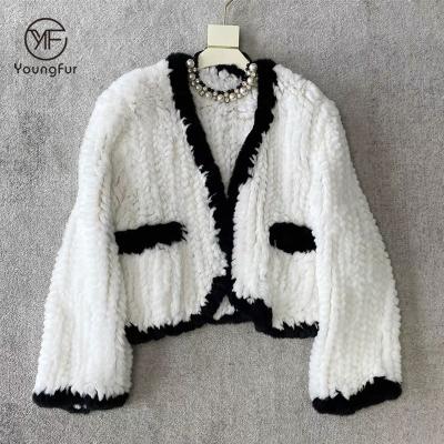 China Real Fashion Rex Rabbit Fur Coat For Girls Korean Style Knitted Lady Breathable Short Fur Coat for sale