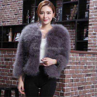 China Wholesale hot selling fashion turkey latest ostrich feather jacket casual natural elegant porcelain fur coat for sale