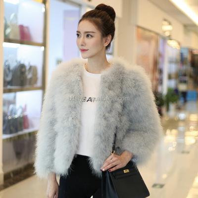 China Turkey Fur Feather Jacket Ostrich Hair Ladies Loungewear Casual Coat for sale