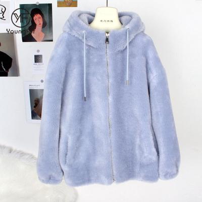 China New Breathable Real Fur Coat Autumn Winter Hooded Fur Jacket Shearling Lamb Fur Jacket For Teenagers for sale