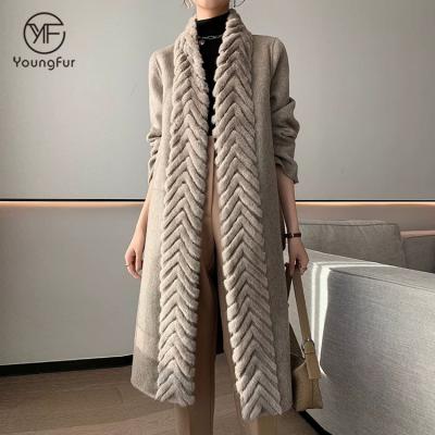 China New Arrival Fashion Casual Wool Jacket Women's Vintage Silhouette Plaid Breathable Coat With Mink Fur Cashmere Coat for sale