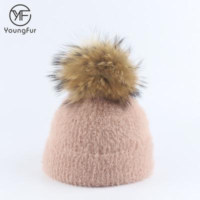 China Factory Wholesale COMMON Winter Real Raccoon Fur Knitted Imitate Mink Fur Hat For Children for sale