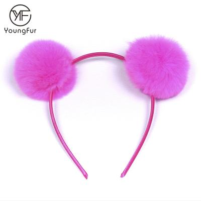 China Cute Fur Pom Pom Ball Hairbands Fur Headband Women Winter Rabbits Fur Headband For Girls Women Colorful Designs Hairband Latest for sale