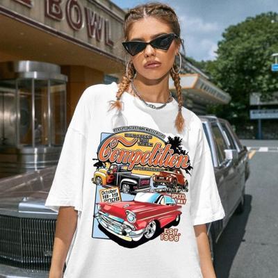 China 2023 Summer Short Sleeve Fashion Brand Tops Harajuku Ladies Breathable Hawaiian Car Print T-shirt Graphic T-shirt for sale