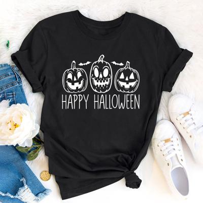 China 2022 Happy Halloween Pumpkin Bat Round Neck Graphic Loose Short Sleeve Casual T-Shirt Woman QUICK DRY for sale