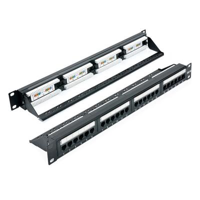 China Factory wholesale 24 inch cat5e fiber optic distribution frame patch panel 1U UTP 19 trapezoidal port with IDC cabling system for sale