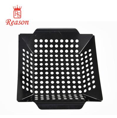 China Corrosion Resistance Square Non-stick BBQ Grill Basket Pan Fruit Vegetable Basket for sale