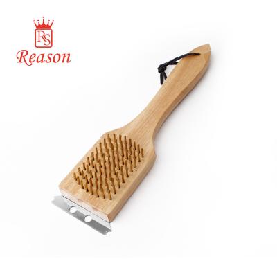 China Easily Cleaned 12 Inch BBQ Grill Brush, Wooden Handle Grill Cleaning Brush, Copper Wire Metal Grill Cleaning Brush for sale