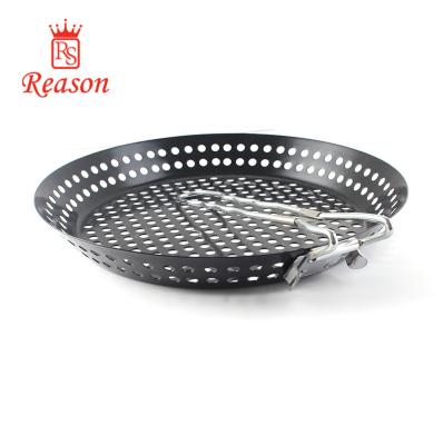 China Easily Cleaned Non-Stick Round Shape BBQ Grill Basket for Veggie, Fish and Meat, Grill Topper Barbecue Wok Pan for sale