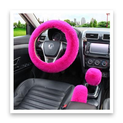 China Perfectly Fit Woolen Warm Fashion Winter Faux Fluffy Steering Wheel Covers With Handbrake Cover Gear Shift Cover For Women/Girls/Ladies for sale