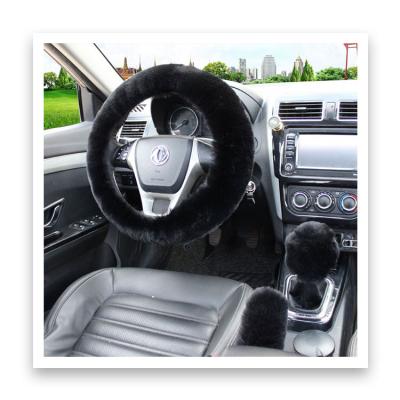 China Perfect Fit Winter Warm Soft Fluffy Steering Wheel Cover Set Butt-on For Car Steering Wheel With Handbrake Cover Gear Shift Cover In Long for sale