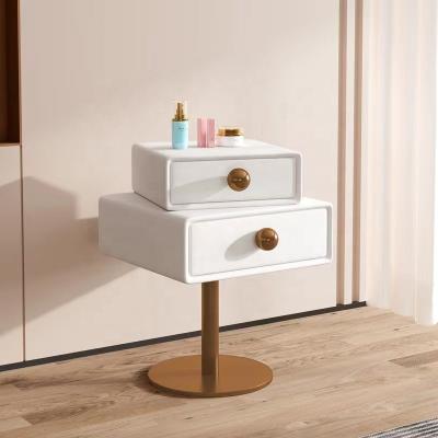 China (Other)China Factory Nightstands Furniture Bedroom Bedside Table Adjustable Side Tables Nightstands Microfiber Leather Wood 2 Cabinets for sale