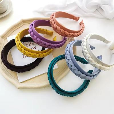 China Fashion Solid Color Satin Braiding Braid Wide Side Hairband Headband Women Hair Accessories for sale