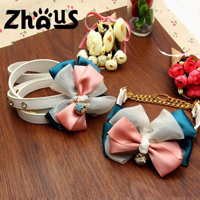 China Hot Cute Beauty Small Woven Bowknot Pu Dog Puppy Pet Leather Collars P064 for sale