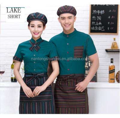 China Breathable Hotel Restaurant Waiter Cafe Cake Coveralls Long Sleeved Shorts Sleeved UNISEX UNIFORM for sale