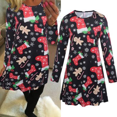 China High Quality Winter Autumn Pleated Knitted Graceful Long Anti-wrinkle Woolen Cashmere Skirts Ladies Christmas Print Dress for sale