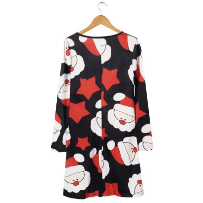 China Good Quality Anti-wrinkle Long Sleeve Adult Christmas Cat Party Dresses For Women Ladies Christmas Eve Print Casual Dresses for sale