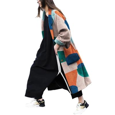 China Fashion quantity style Anti-wrinkle real pocket casual loose print hot selling woolen coat long plus size winter coat for sale