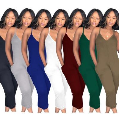 China New Colors Women's Anti-pilling 7 V-Neckline Plus Size 3XL Jumpsuit Sling Casual One-Piece Pants Overalls With Pockets for sale